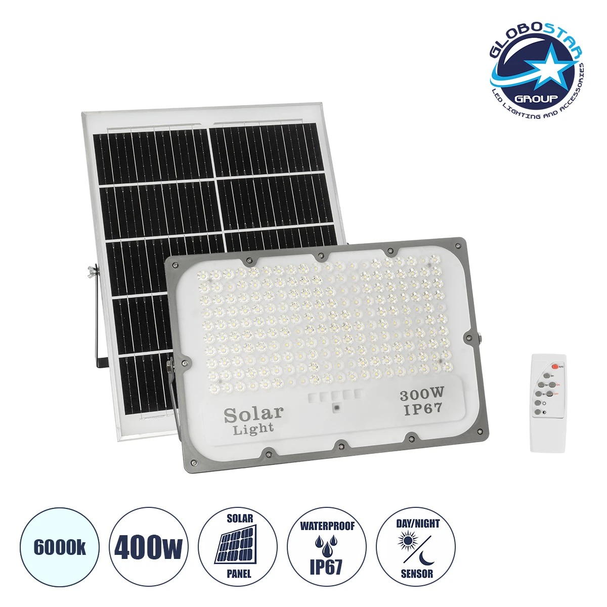 LEDTM® LUMOVOX 73070 Προβολέας LED 400W 20000lm 120° DC 5V με Φωτοβολταϊκό Panel 5V 25W & Επαναφορτιζόμενη Μπαταρία Li-ion 3.2V 20000mAh Αδιάβροχο IP67 Ψυχρό Λευκό 6000K - 400 x SMD2835 Sanan Chip - Γκρι Ανθρακί - Μ45 x Π7.5 x Υ30.5cm - 2 Χρόνια Εγγύηση