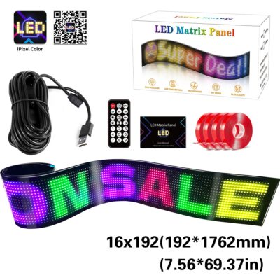 LEDTM® MATRIX GLB-106-0005 Εύκαμπτη Κυλιόμενη Ψηφιακή Επιγραφή 176.2x19.2cm P9 192x16 Pixel LED 10W DC 5V 2A με USB 2.0 Αδιάβροχο IP65 Πολύχρωμο RGB - Bluetooth Control μέσω iPIXEL APP - Μ176.2 x Π0.4 x Υ19.2cm - 2 Χρόνια Εγγύηση