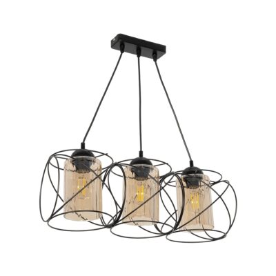 LEDTM® GLINDER 201-0141 Vintage Κρεμαστό Φωτιστικό Οροφής με Ντουί 3 x E27 AC 220-240V IP20 - Μαύρο & Μελί - Μ53 x Π25 x Υ23cm