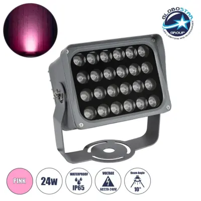 LEDTM® FLOODXENA 90132 Προβολέας Σποτ Wall Washer LED 24W 2040lm 10° AC 220-240V Αδιάβροχο IP65 Φούξια - Bridgelux SMD Chip - Γκρι Ανθρακί - Μ18 x Π13.5 x Υ18cm - 3 Χρόνια Εγγύηση
