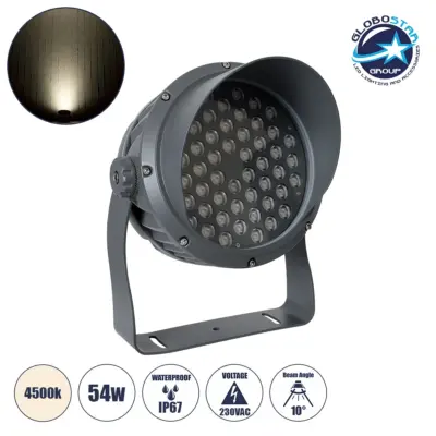 LEDTM® FLOODIMO 90744 Προβολέας Σποτ Wall Washer με Αντιθαμβωτική Γρίλια LED 54W 5130lm 10° AC 220-240V Αδιάβροχο IP67 Φυσικό Λευκό 4500K - Bridgelux SMD Chip - Γκρι Ανθρακί - Μ26 x Π29 x Υ31cm - 3 Χρόνια Εγγύηση