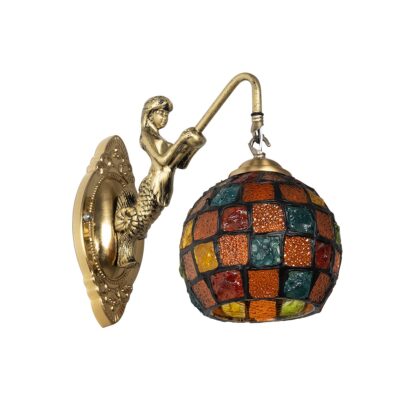 LEDTM® MERMAID 02389 Vintage Φωτιστικό Τοίχου - Απλίκα με Ντουί 1 x E27 AC 220-240V IP20 - Μπρούτζινο & Πολύχρωμο - Μ17 x Π30 x Υ27cm