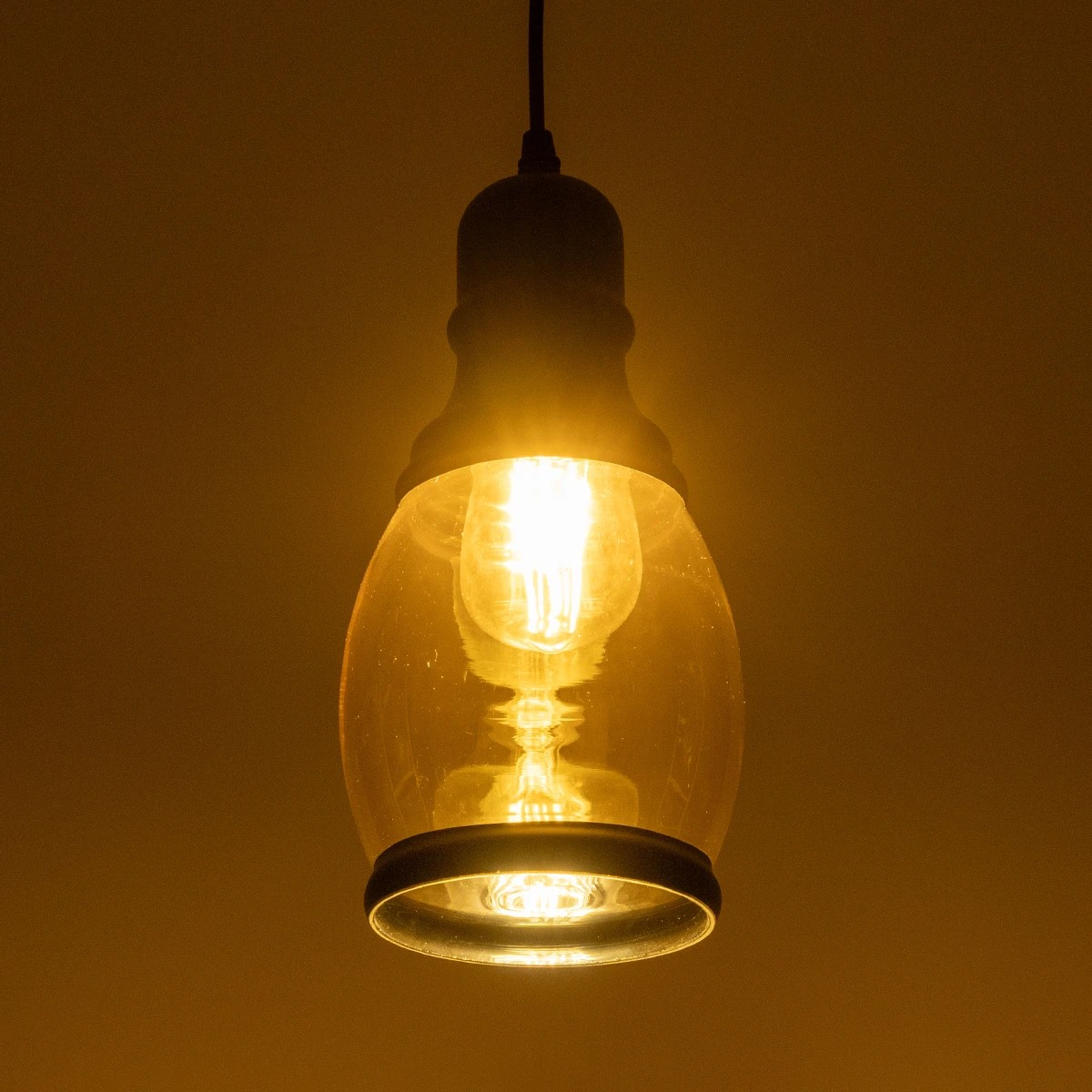 LEDTM® OLIVER 999-0188 Vintage Κρεμαστό Φωτιστικό Οροφής με Ντουί 1 x E27 AC 220-240V IP20 - Μελί & Μαύρο - Μ14 x Π14 x Υ30cm - Image 2