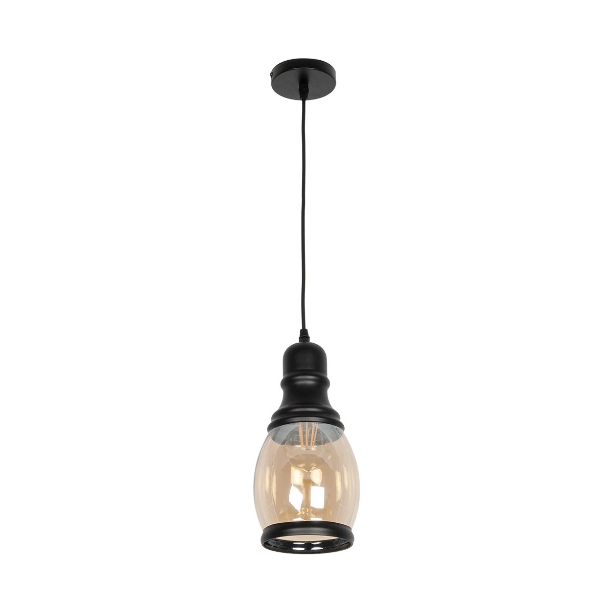 LEDTM® OLIVER 999-0188 Vintage Κρεμαστό Φωτιστικό Οροφής με Ντουί 1 x E27 AC 220-240V IP20 - Μελί & Μαύρο - Μ14 x Π14 x Υ30cm - Image 3