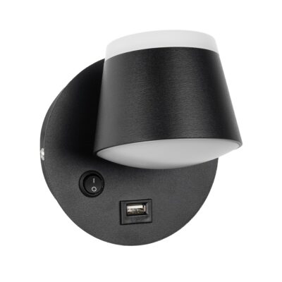 LEDTM® REGENCY 61373 Μοντέρνο Φωτιστικό Τοίχου - Απλίκα Ξενοδοχείου Reading Light με Φορτιστή USB 3A LED 8W 920lm 120° AC 220-240V IP20 Φυσικό Λευκό 4500K - Bridgelux SMD Chip & TÜV SÜD Driver - Μαύρο Ματ - Μ12 x Π12 x Υ13cm - 3 Χρόνια Εγγύηση