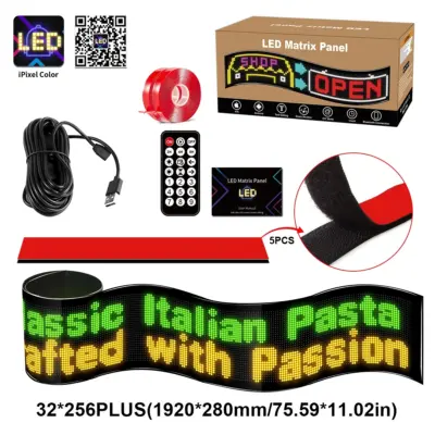 LEDTM® MATRIX GLB-106-0013 Εύκαμπτη Κυλιόμενη Ψηφιακή Επιγραφή 192x28cm P7 256x32 Pixel LED 40W AC 220-240V Αδιάβροχο IP65 Πολύχρωμο RGB - Bluetooth Control μέσω iPIXEL APP - Μ192 x Π0.4 x Υ28cm - 2 Χρόνια Εγγύηση