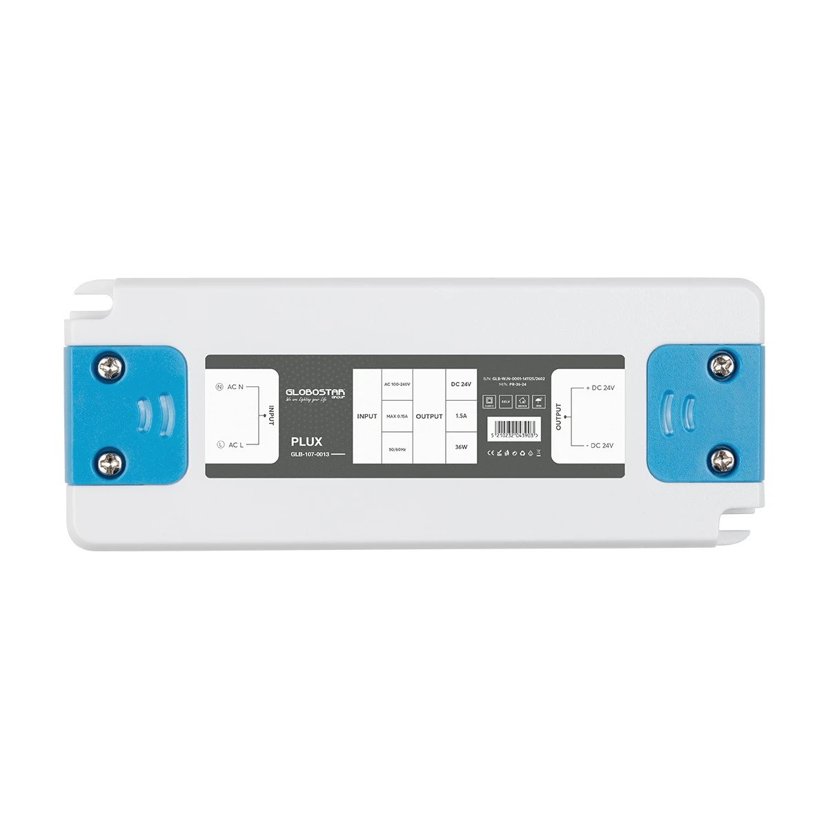 LEDTM® PLUX GLB-107-0013 Τροφοδοτικό/Μετασχηματιστής Class II SELV 36W 1.5A AC 220-240V σε DC 24V IP20 - Λευκό Ματ - Μ12.8 x Π5 x Υ1.5cm - 3 Χρόνια Εγγύηση - Image 3
