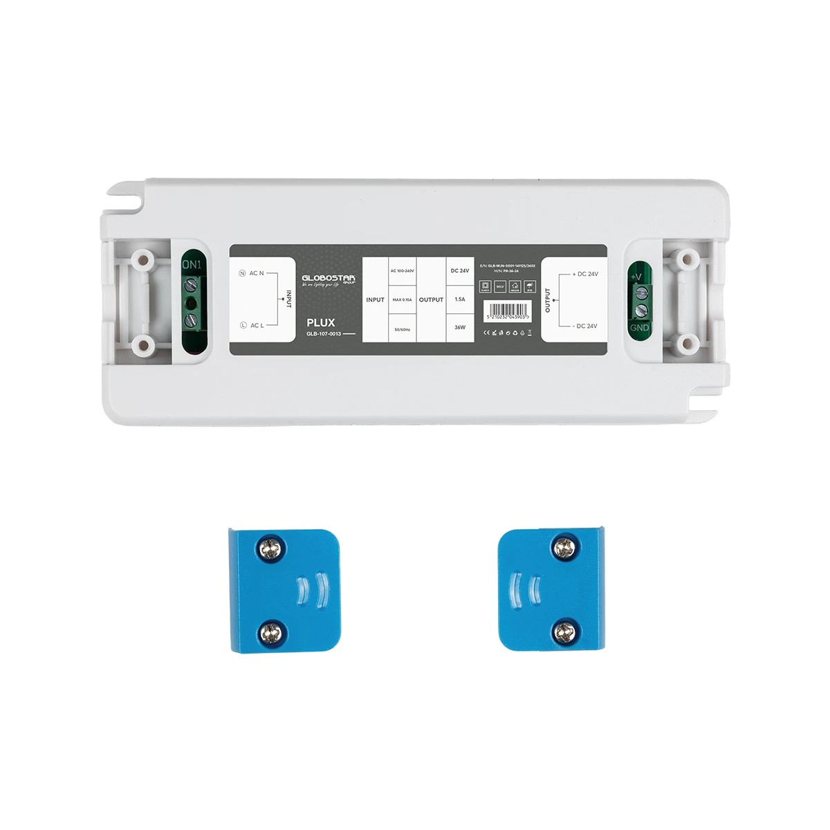 LEDTM® PLUX GLB-107-0013 Τροφοδοτικό/Μετασχηματιστής Class II SELV 36W 1.5A AC 220-240V σε DC 24V IP20 - Λευκό Ματ - Μ12.8 x Π5 x Υ1.5cm - 3 Χρόνια Εγγύηση - Image 6