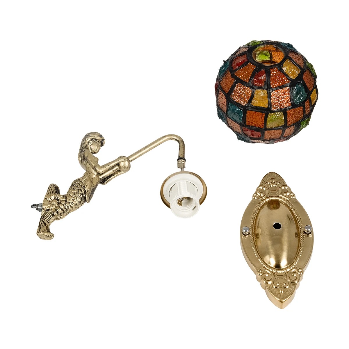 LEDTM® MERMAID 02389 Vintage Φωτιστικό Τοίχου - Απλίκα με Ντουί 1 x E27 AC 220-240V IP20 - Μπρούτζινο & Πολύχρωμο - Μ17 x Π30 x Υ27cm - Image 8
