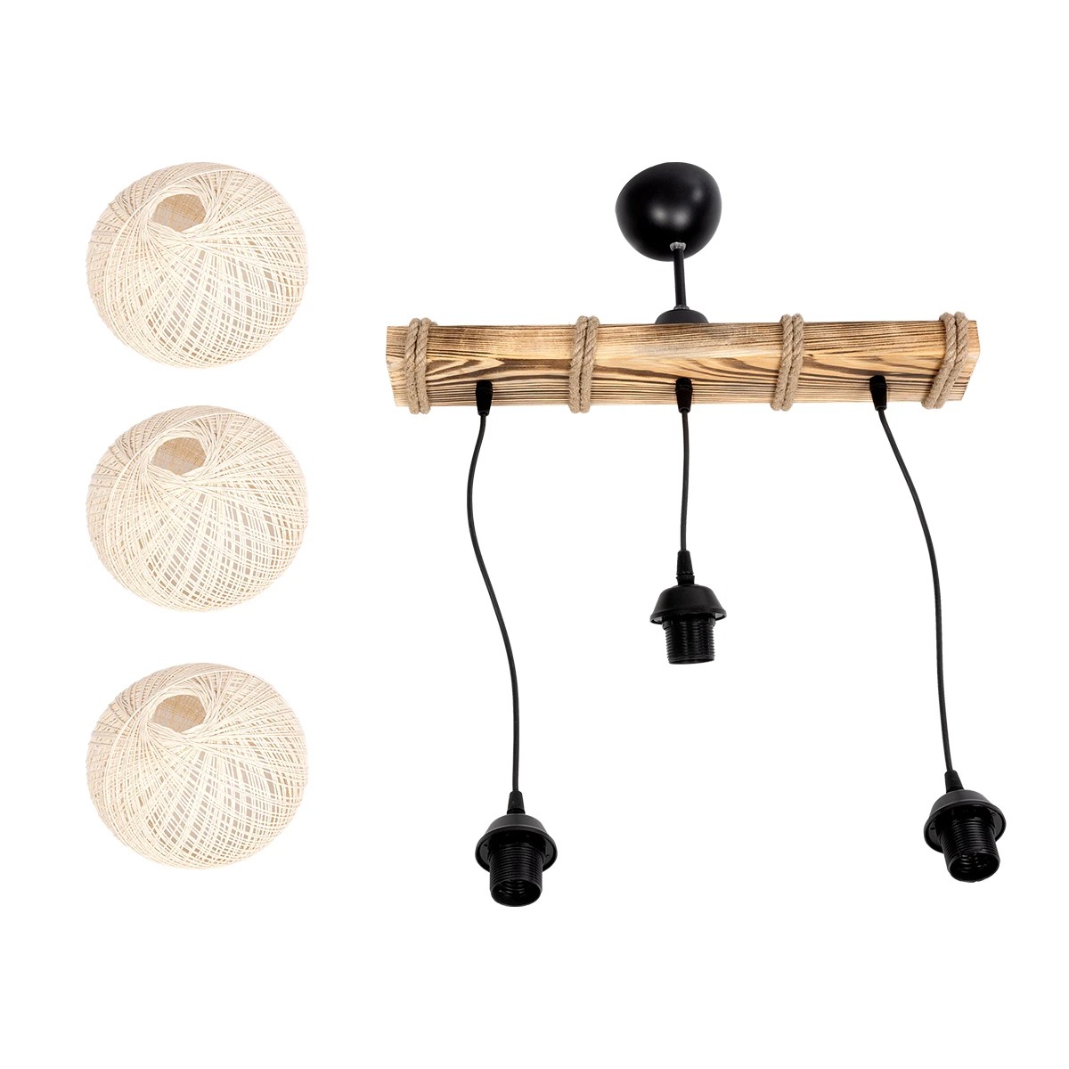 LEDTM® LUMA 201-0011 Vintage Κρεμαστό Φωτιστικό Οροφής με Ντουί 3 x E27 AC 220-240V IP20 - Μπεζ & Μαύρο - Μ55 x Π18 x Υ65cm - Image 9