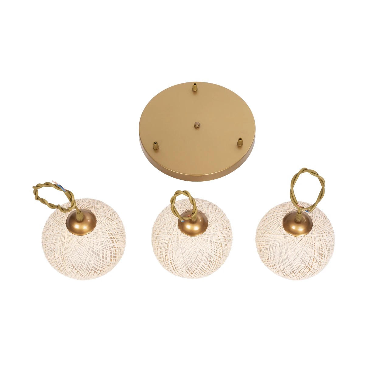 LEDTM® ILLUMIO 201-0027 Vintage Κρεμαστό Φωτιστικό Οροφής με Ντουί 3 x E27 AC 220-240V IP20 - Χρυσό & Μπεζ - Μ40 x Π40 x Υ53cm - Image 10