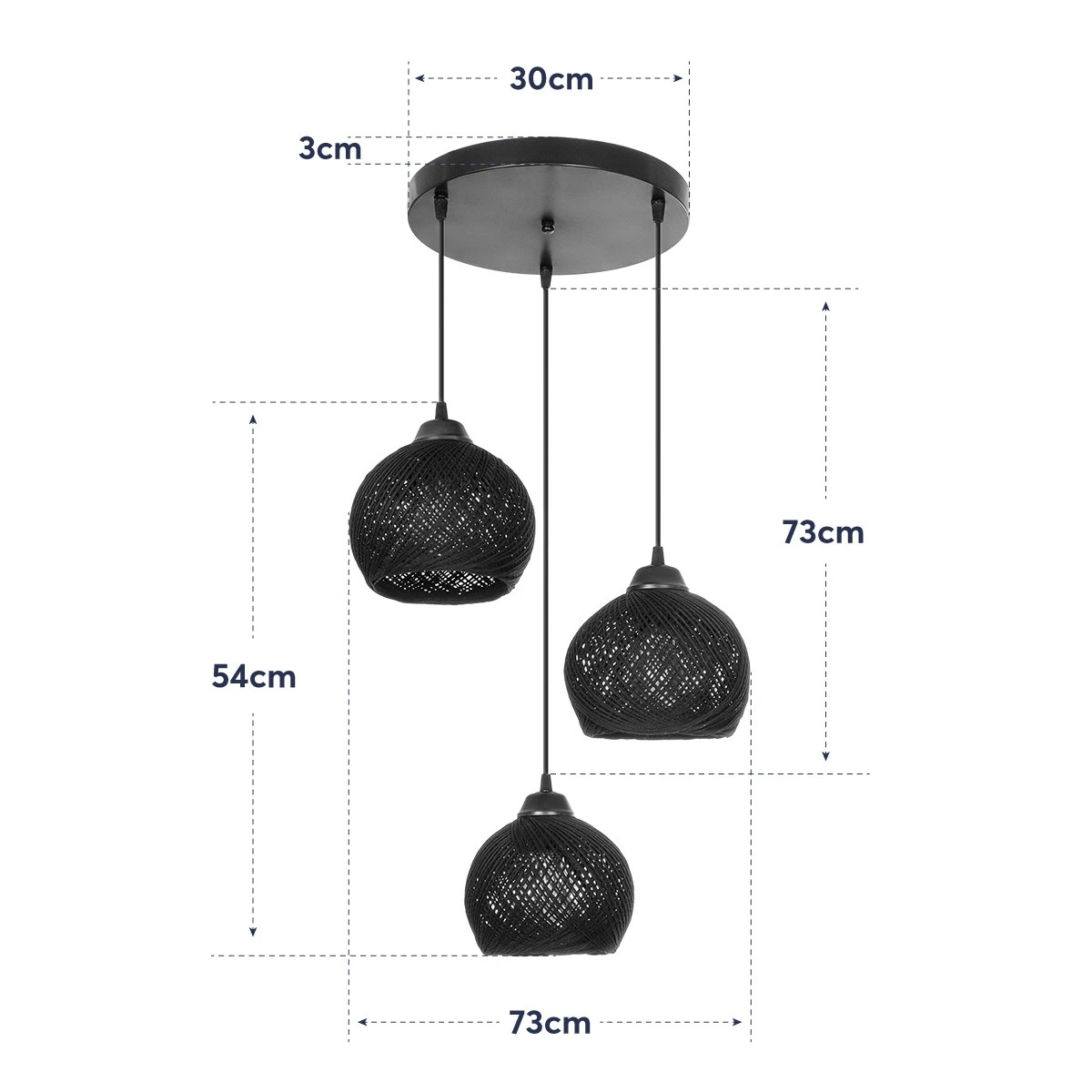 LEDTM® YASAM 203-0025 Vintage Κρεμαστό Φωτιστικό Οροφής με Ντουί 3 x E27 AC 220-240V IP20 - Καφέ - Μ42 x Π42 x Υ54cm - Image 11