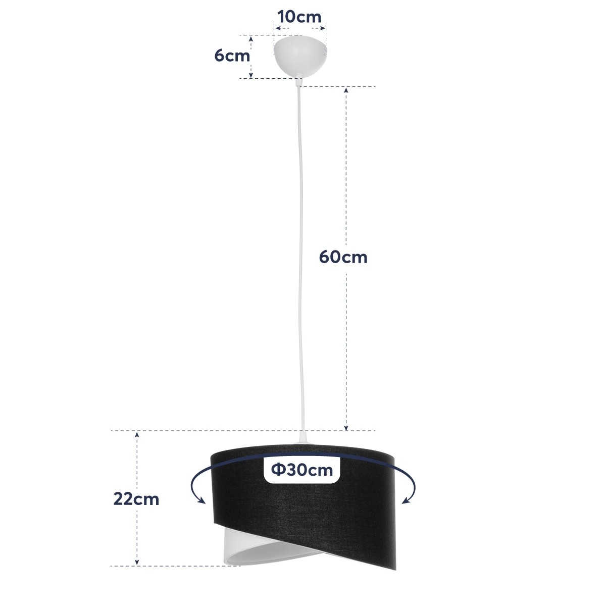 LEDTM® LILI 203-0176 Μοντέρνο Κρεμαστό Φωτιστικό Οροφής με Ντουί 1 x E27 AC 220-240V IP20 - Μαύρο & Λευκό - Μ30 x Π30 x Υ22cm - Image 11