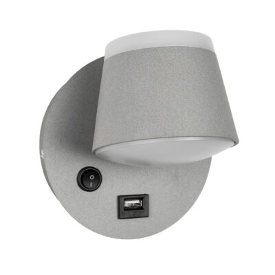 LEDTM® REGENCY 61375 Μοντέρνο Φωτιστικό Τοίχου - Απλίκα Ξενοδοχείου Reading Light με Φορτιστή USB 3A LED 8W 920lm 120° AC 220-240V IP20 Φυσικό Λευκό 4500K - Bridgelux SMD Chip & TÜV SÜD Driver - Γκρι Ανθρακί Ματ - Μ12 x Π12 x Υ13cm - 3 Χρόνια Εγγύηση