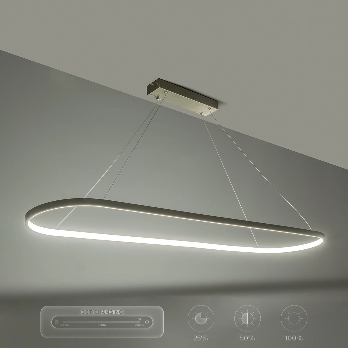 LEDTM® BOLIVAR 61273 Μοντέρνο Κρεμαστό Φωτιστικό Οροφής LED 54W 6210lm 360° AC 220-240V IP20 Ρυθμιζόμενο Λευκό CCT με Χειριστήριο από 2700K έως 6000K Dimmable - Lumileds SMD Chip - Νίκελ Βούρτσας - Μ120 x Π30 x Υ2cm - 3 Χρόνια Εγγύηση - Image 11