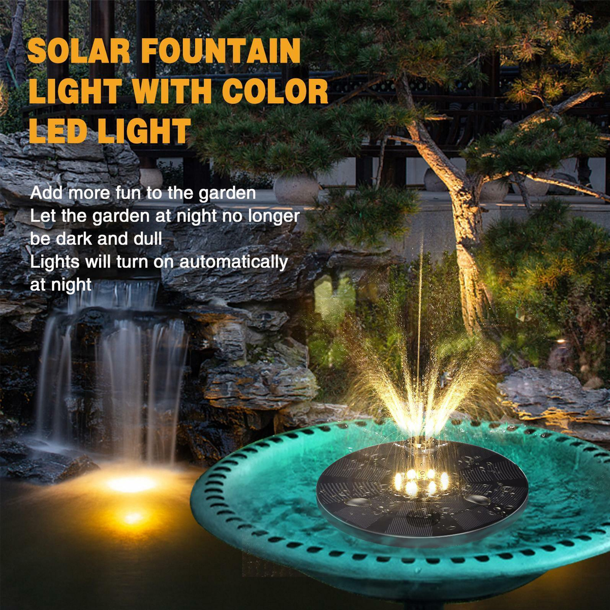LEDTM® FOUNTAIN 71531 Διακοσμητικό Συντριβάνι LED 3W 120lm 120° DC 5V με Φωτοβολταϊκό Panel 5V 0.2W & Επαναφορτιζόμενη Μπαταρία Li-ion 3.2V 1500mAh Αδιάβροχο IP68 Θερμό Λευκό 2700K - Sanan Diode Chip - Μαύρο - 4 Μπέκ Ψεκασμού - Μ18 x Π18 x Υ8cm - 1 Χρόνο Εγγύηση - Image 15