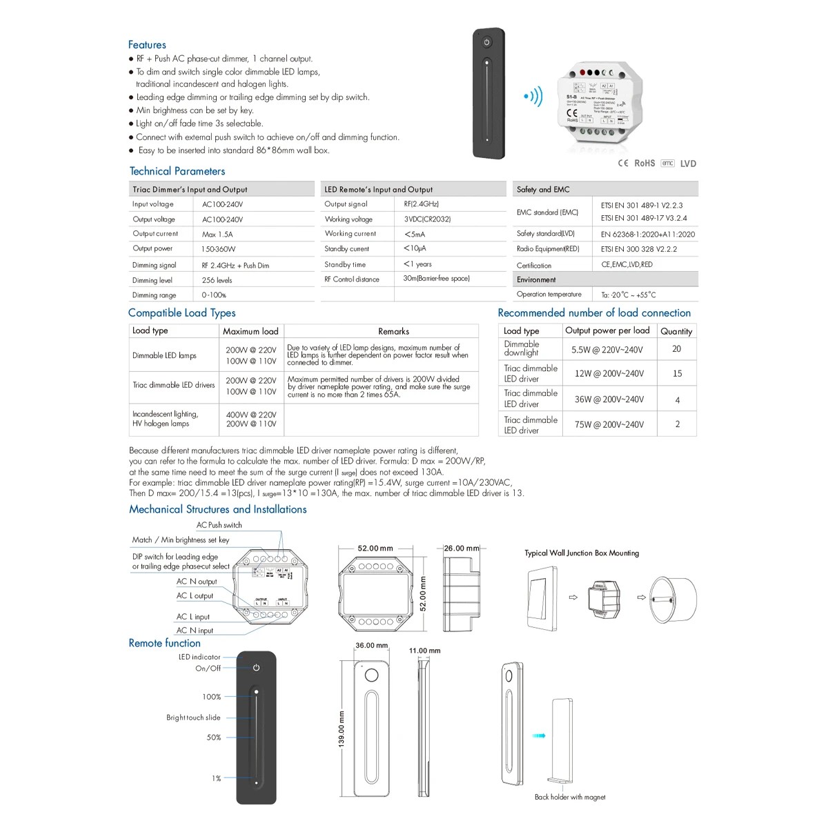 LEDTM® 73124 S1-B+R11 SKYDANCE ΣΕΤ Dimmer & Ασύρματο Χειριστήριο Αφής 1 Group RF 2.4Ghz 1.5A Max AC100-240V (360W) - DC 3V IP20 - 5 Χρόνια Εγγύηση - Image 10