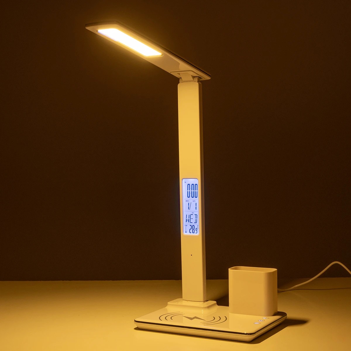 LEDTM® ZENTIME 76554 Μοντέρνο Επιτραπέζιο Φωτιστικό Γραφείου με Ασύρματη Φόρτιση 15W 3A & Ψηφιακό Ρολόι LED 3.5W 350lm 120° DC 5V με USB-C IP20 Ρυθμιζόμενο Λευκό CCT με Αφή 2700K/4500K/6000K Dimmable - Sanan SMD Chip - Μαύρο - Μ19.5 x Π14.5 x Υ38.8cm - 2 Χρόνια Εγγύηση - Image 18