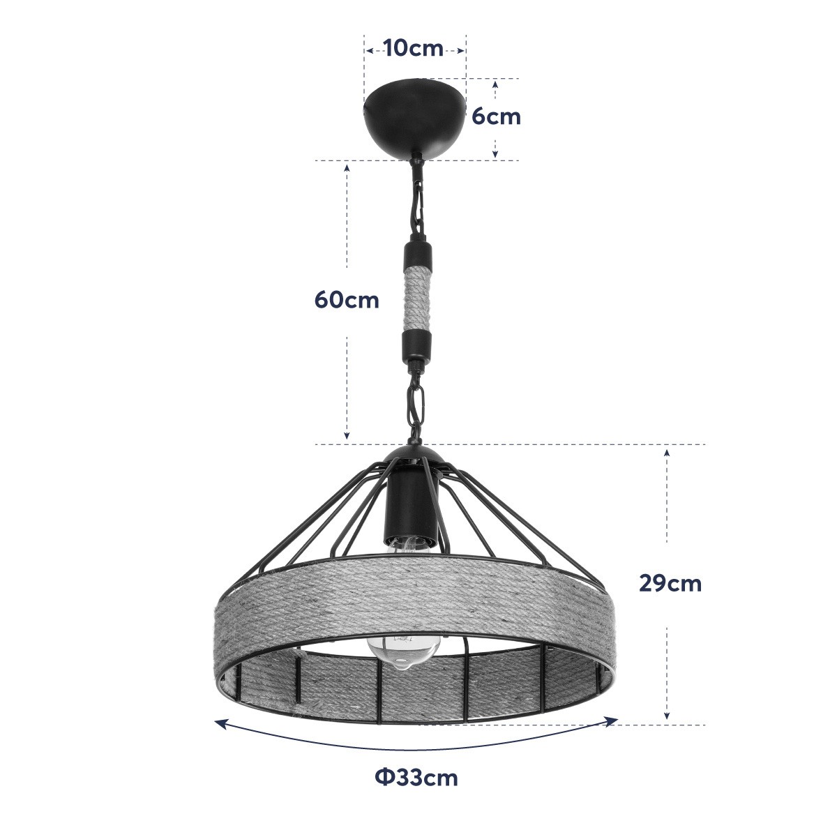 LEDTM® ZION 203-0003 Vintage Κρεμαστό Φωτιστικό Οροφής με Ντουί 1 x E27 AC 220-240V IP20 - Μαύρο & Μπεζ - Μ33 x Π33 x Υ29cm - Image 12