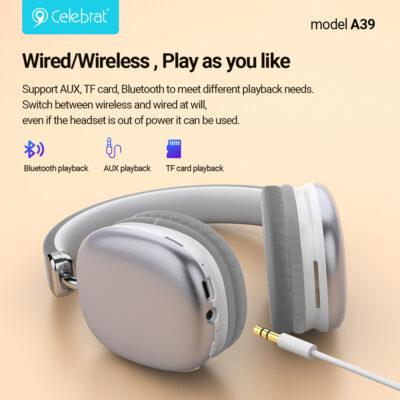 Alternative view of CELEBRAT headphones A39, ασύρματα & ενσύρματα, micro SD, 40mm, 400mAh, μαύρα