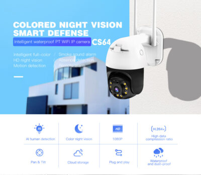 Alternative view of VSTARCAM smart IP κάμερα CS64, αδιάβροχη IP66, 3MP, WiFi, cloud/micro SD