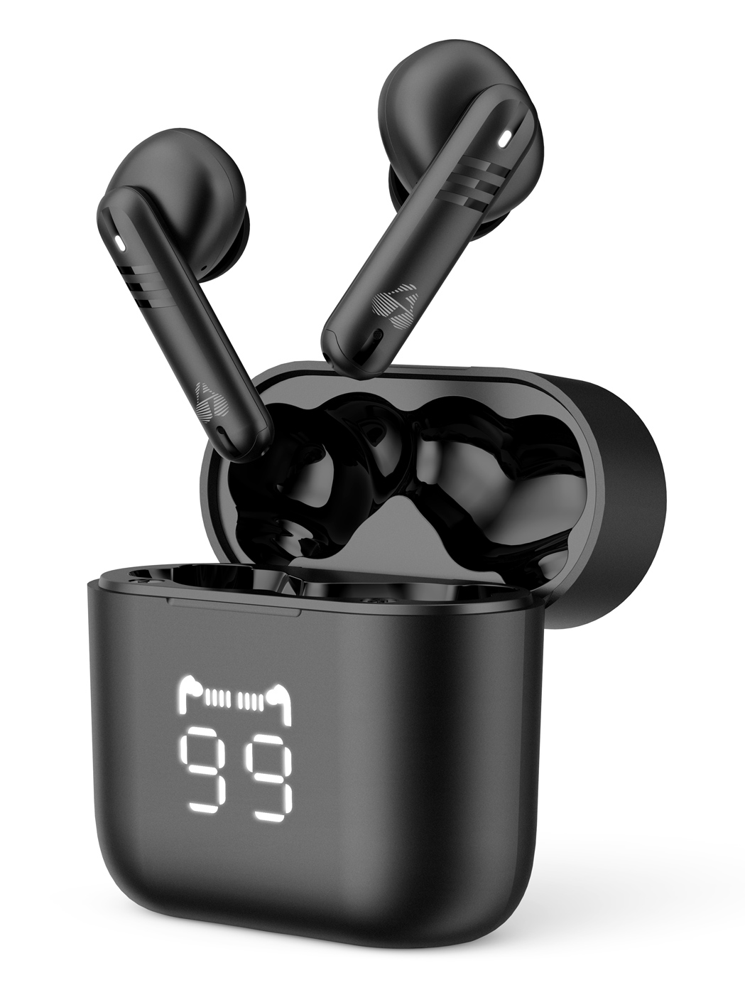 LEDTM earphones με θήκη φόρτισης PT-1227, TWS, ENC, 30/480mAh, μαύρα