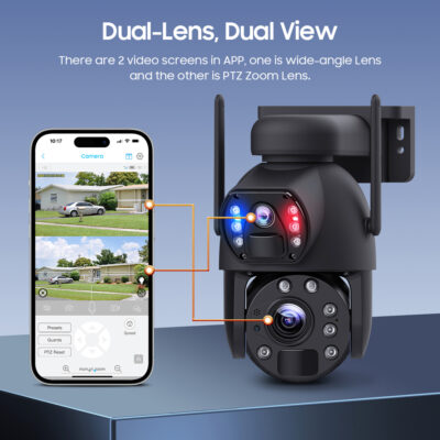 Alternative view of SECTEC smart ηλιακή κάμερα ST-5986M, 3MP dual lens, 20x zoom, WiFi, SD, PTZ