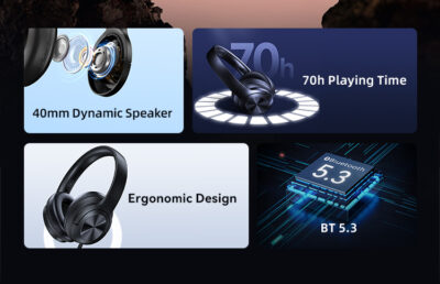 Alternative view of USAMS headphones YH21, ασύρματα & ενσύρματα, Φ40mm, 500mAh, μαύρα
