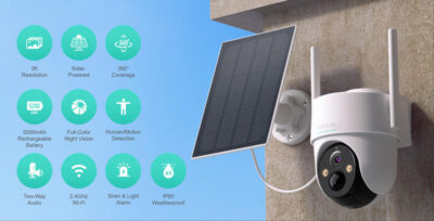 Alternative view of BOTSLAB smart ηλιακή κάμερα W313, 3MP/2K, WiFi, PTZ, SD, 5200mAh, IP65