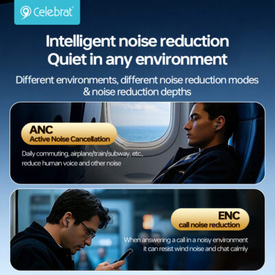 Alternative view of CELEBRAT earphones με θήκη φόρτισης W72, True Wireless, 10mm, 33/380mAh, ANC & ENC, μαύρα