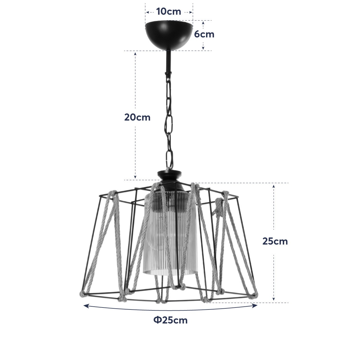 LEDTM® GATSBY 203-0007 Vintage Κρεμαστό Φωτιστικό Οροφής με Ντουί 1 x E27 AC 220-240V IP20 - Μαύρο & Μπεζ - Μ25 x Π25 x Υ25cm - Image 11