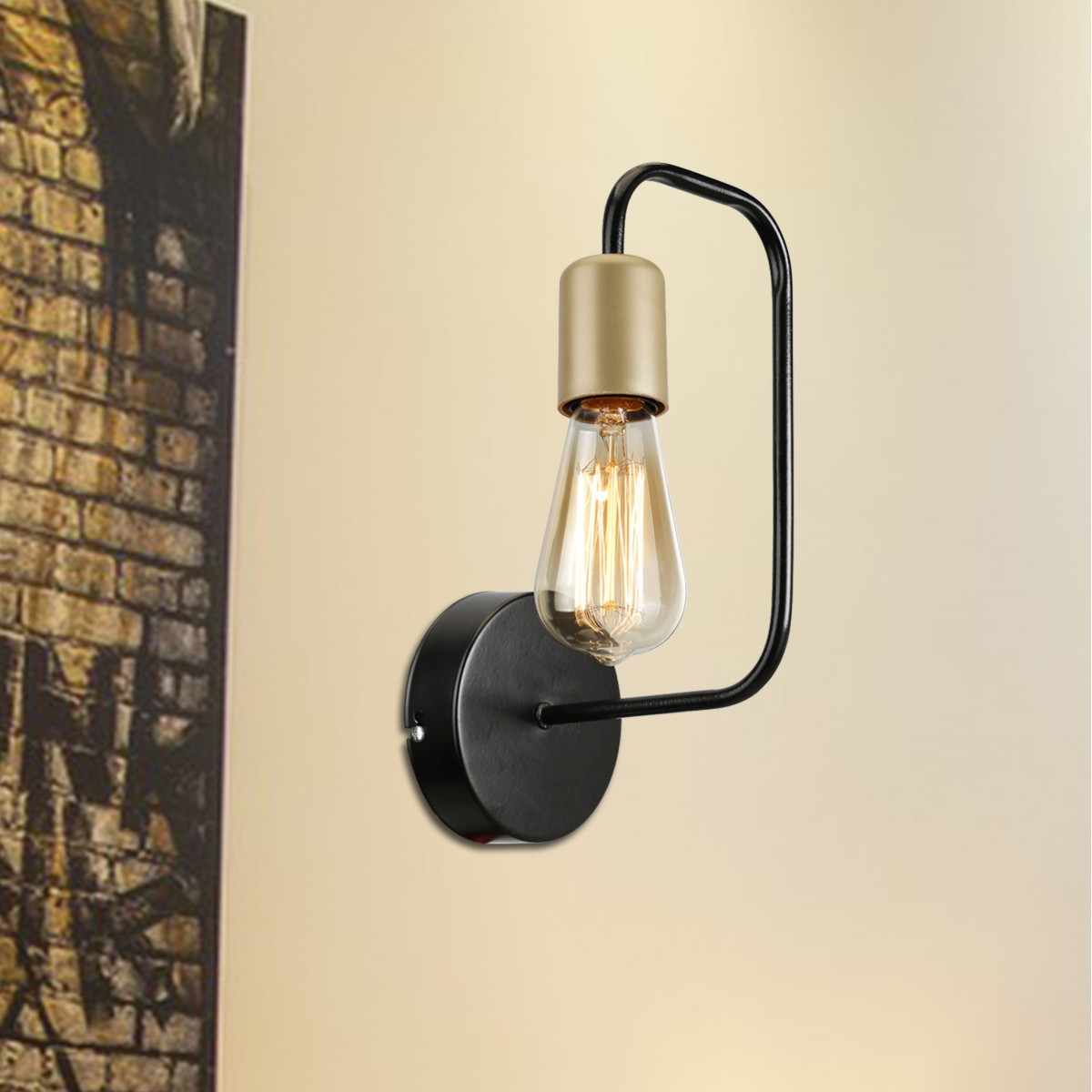LEDTM® JUNO 203-0013 Μοντέρνο Φωτιστικό Τοίχου - Απλίκα με Ντουί 1 x E27 AC 220-240V IP20 - Μαύρο & Χρυσό - Μ18.5 x Π18.5 x Υ28cm - Image 4