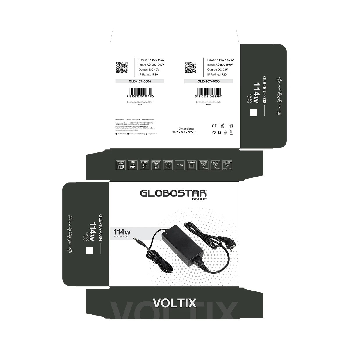 LEDTM® VOLTIX GLB-107-0004 Τροφοδοτικό/Μετασχηματιστής Class II SELV 120W 9.5A AC 220-240V σε DC 12V IP20 - Μαύρο Ματ - Μ14.2 x Π6.5 x Υ3.7cm - 3 Χρόνια Εγγύηση - Image 7
