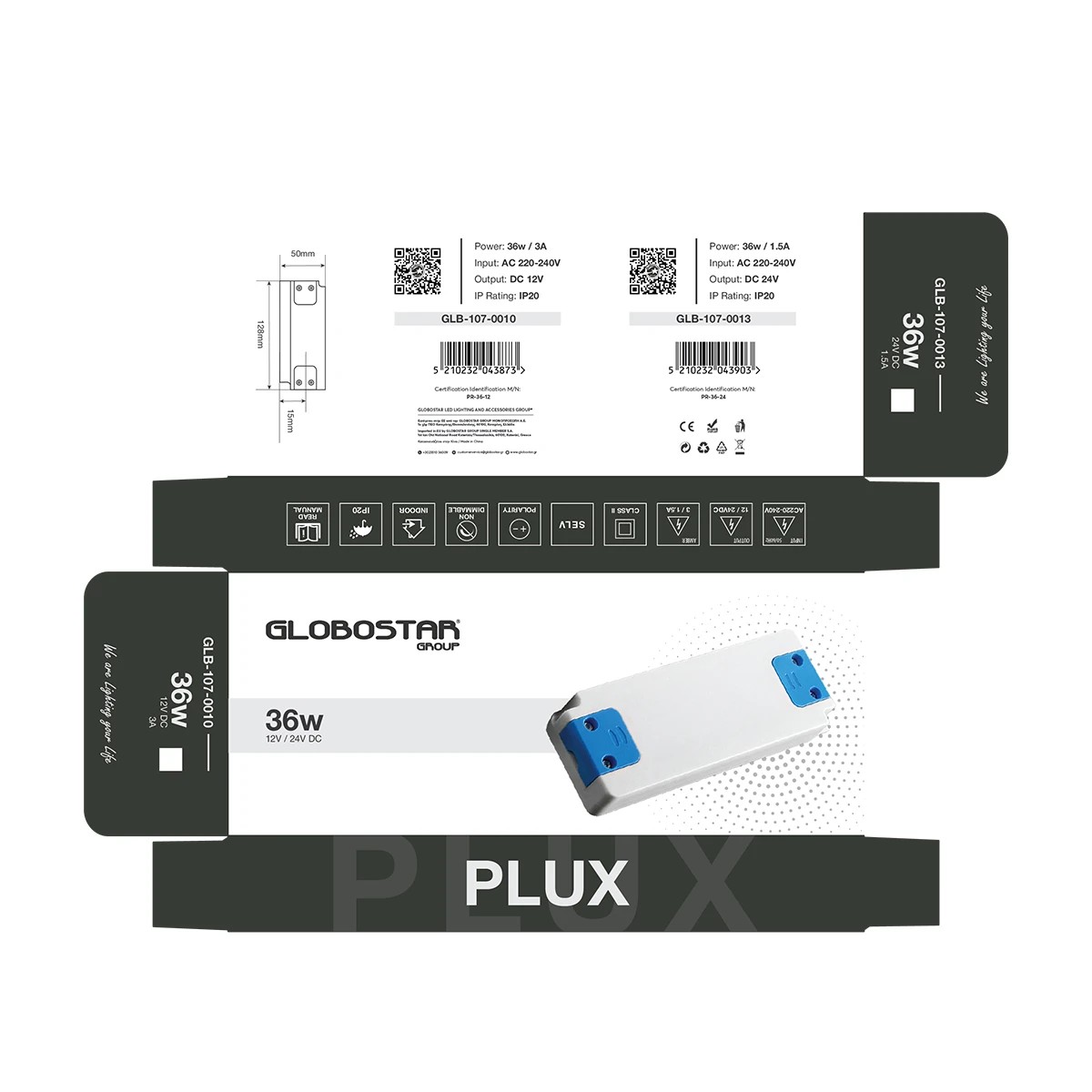 LEDTM® PLUX GLB-107-0010 Τροφοδοτικό/Μετασχηματιστής Class II SELV 36W 3A AC 220-240V σε DC 12V IP20 - Λευκό Ματ - Μ12.8 x Π5 x Υ1.5cm - 3 Χρόνια Εγγύηση - Image 7