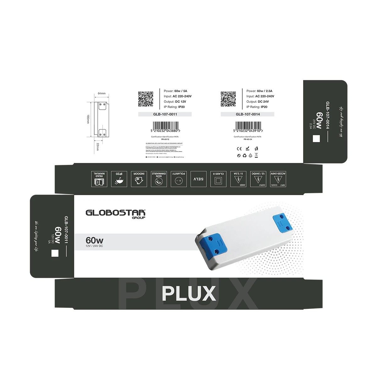 LEDTM® PLUX GLB-107-0014 Τροφοδοτικό/Μετασχηματιστής Class II SELV 60W 2.5A AC 220-240V σε DC 24V IP20 - Λευκό Ματ - Μ18.5 x Π6.4 x Υ2.2cm - 3 Χρόνια Εγγύηση - Image 7