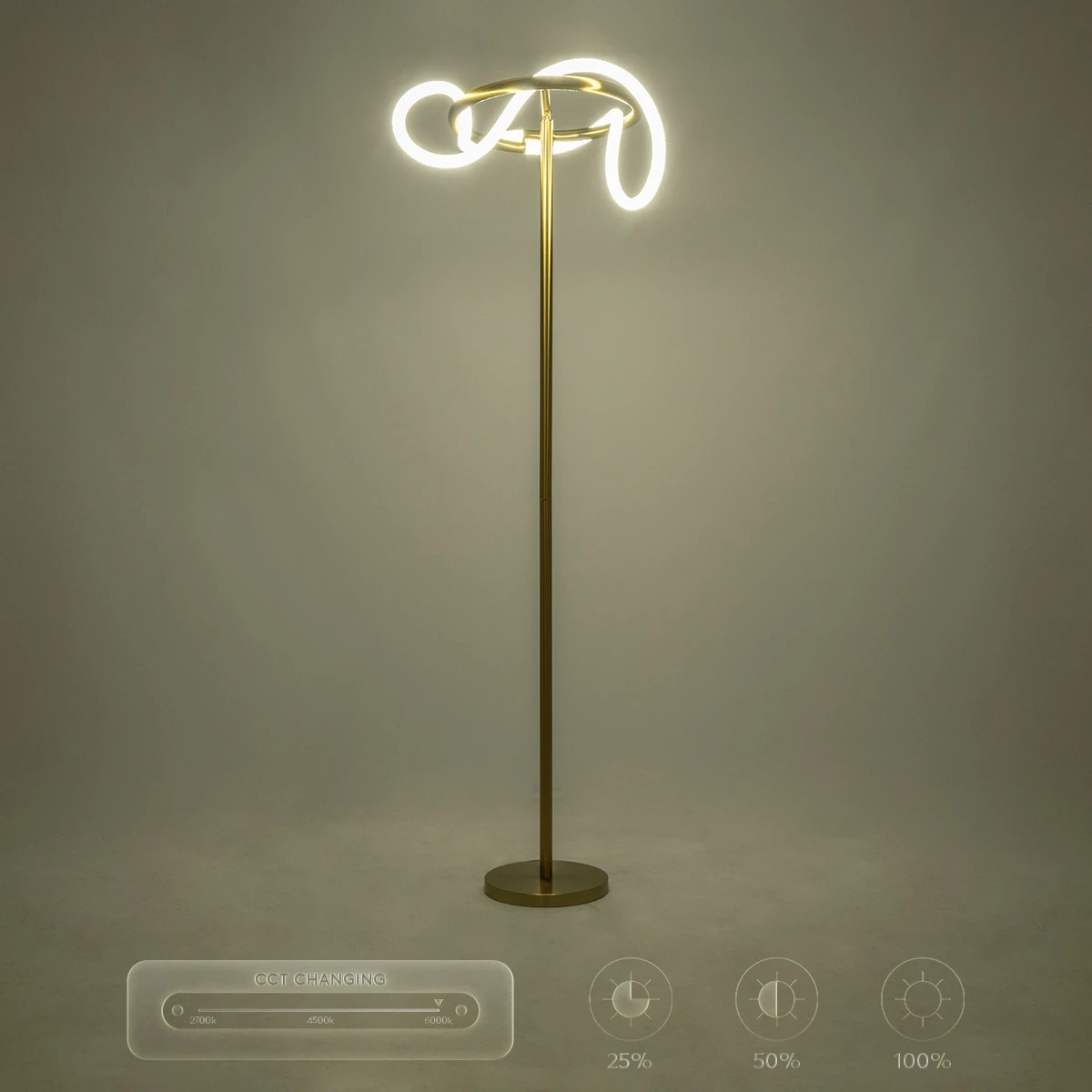 kelvo® GLOW KLV-101-0174 Επιδαπέδιο Φωτιστικό LED 30W 3000lm 360° AC 220-240V IP20 Ρυθμιζόμενο Λευκό CCT με Αφή 2700K/4500K/6000K Dimmable - Lumileds SMD Chip - Χρυσό Πλατίνα - Μ45 x Π45 x Υ160cm - 3 Χρόνια Εγγύηση - Image 14