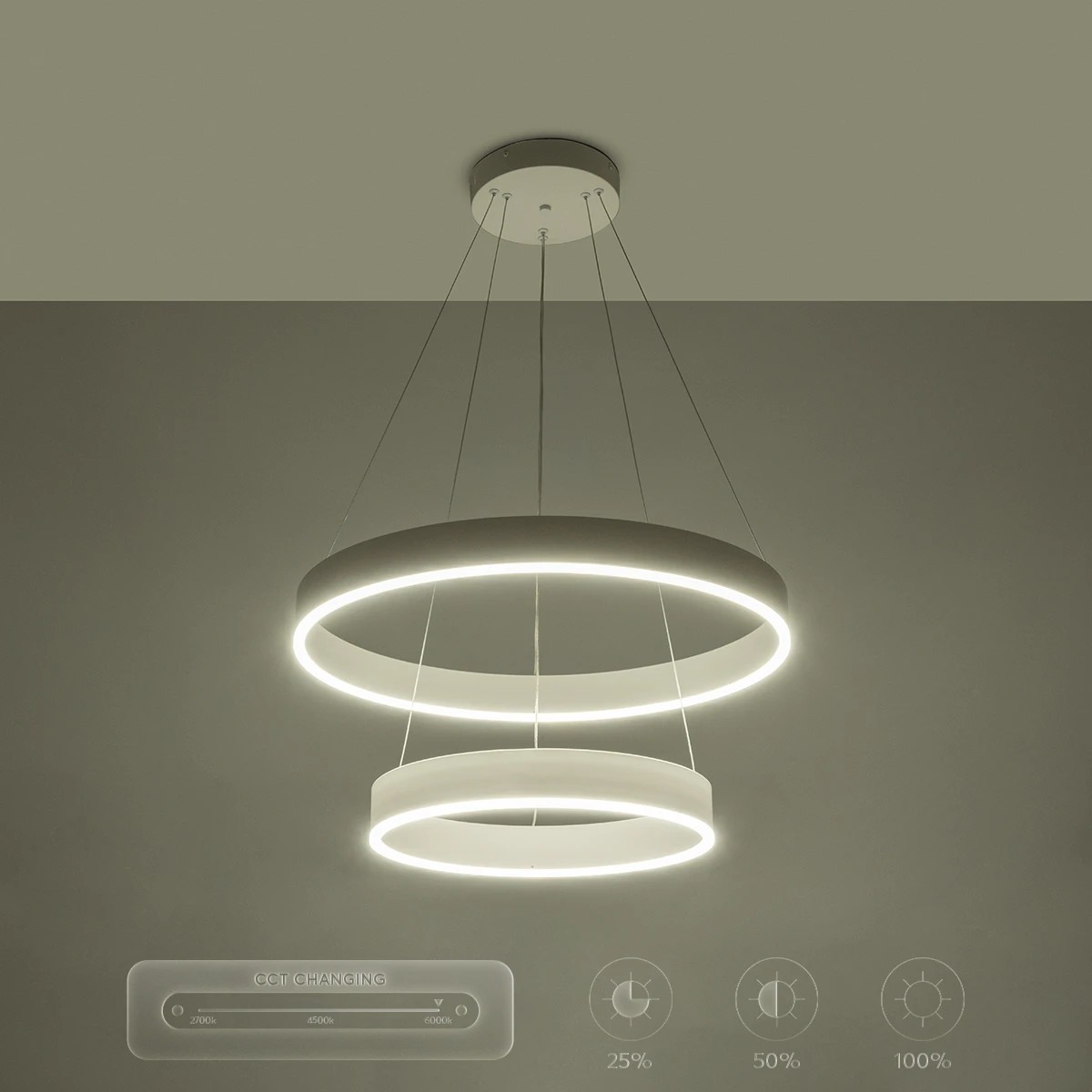 kelvo® VENOM KLV-101-0197-V2 Κρεμαστό Φωτιστικό Οροφής LED 75W 7500lm 120° AC 220-240V IP20 Ρυθμιζόμενο Λευκό CCT με Χειριστήριο από 2700K έως 6000K Dimmable - Lumileds SMD Chip - Λευκό Ματ - Μ60 x Π60 x Υ40cm - 3 Χρόνια Εγγύηση - Image 15
