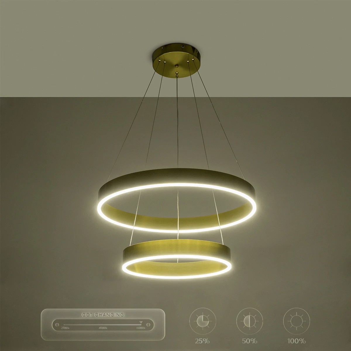 kelvo® VENOM KLV-101-0198-V2 Κρεμαστό Φωτιστικό Οροφής LED 75W 7500lm 120° AC 220-240V IP20 Ρυθμιζόμενο Λευκό CCT με Χειριστήριο από 2700K έως 6000K Dimmable - Lumileds SMD Chip - Χρυσό Πλατίνα - Μ60 x Π60 x Υ40cm - 3 Χρόνια Εγγύηση - Image 15