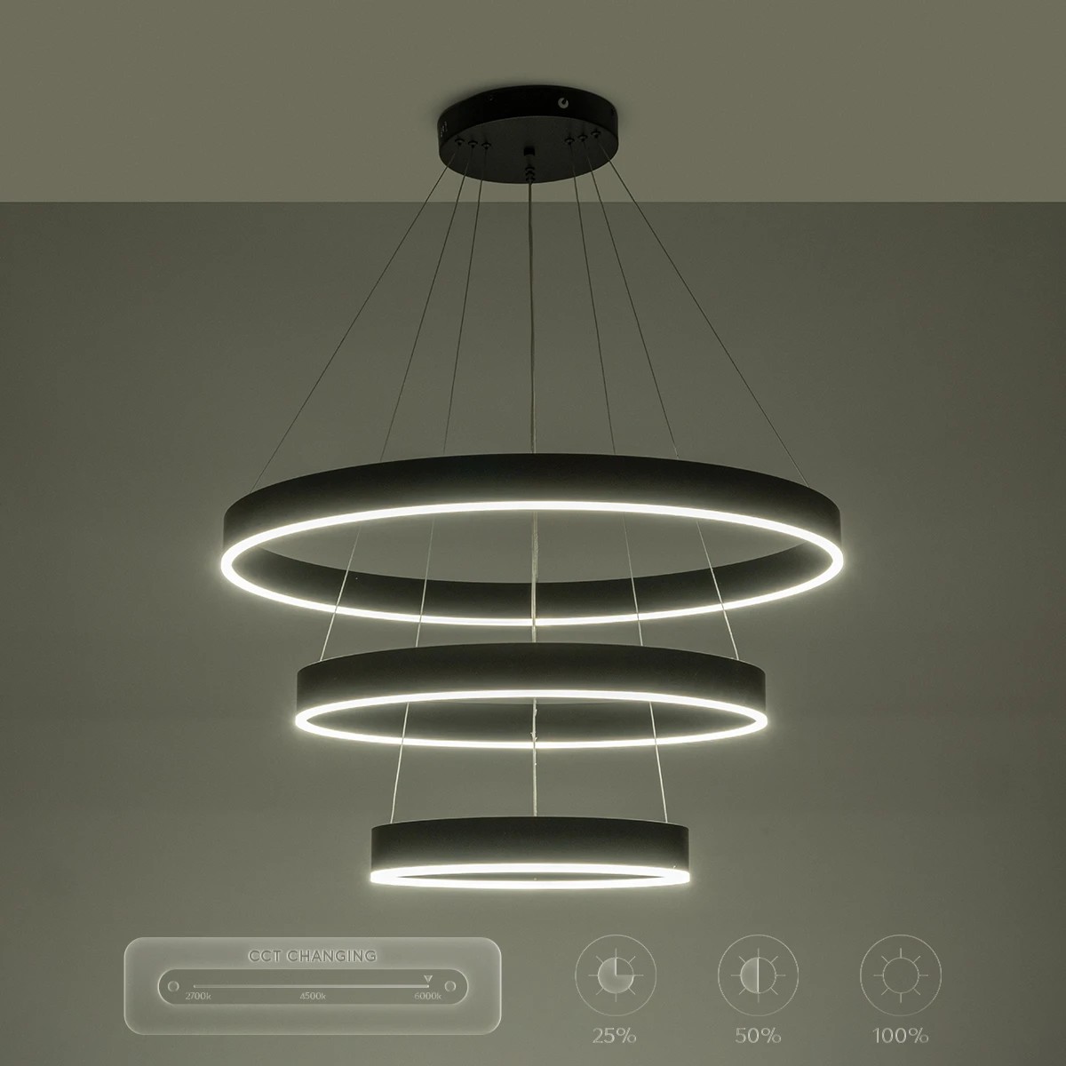 kelvo® VENOM KLV-101-0199-V2 Κρεμαστό Φωτιστικό Οροφής LED 120W 12000lm 120° AC 220-240V IP20 Ρυθμιζόμενο Λευκό CCT με Χειριστήριο από 2700K έως 6000K Dimmable - Lumileds SMD Chip - Μαύρο Ματ - Μ80 x Π80 x Υ80cm - 3 Χρόνια Εγγύηση - Image 15