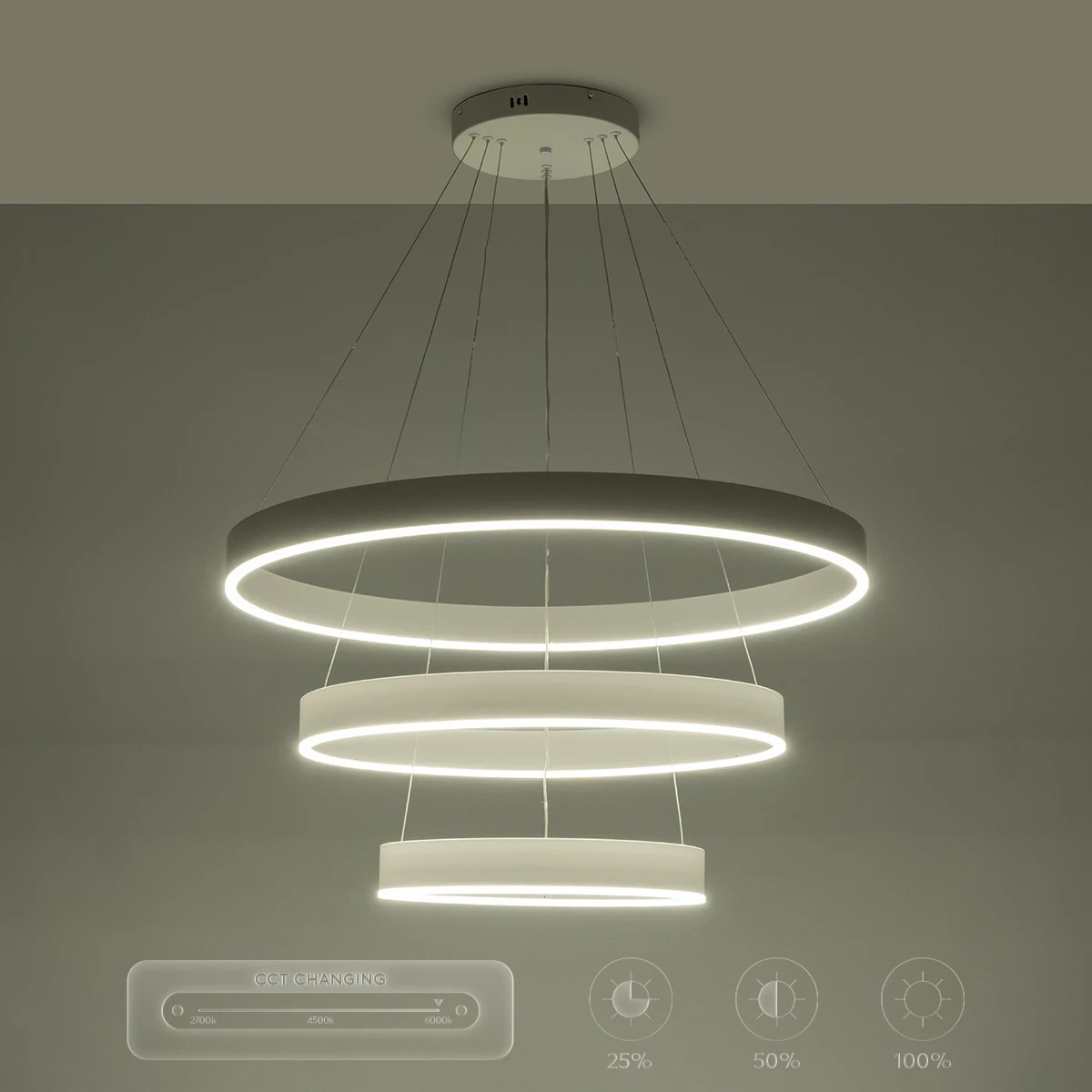 kelvo® VENOM KLV-101-0200-V2 Κρεμαστό Φωτιστικό Οροφής LED 120W 12000lm 120° AC 220-240V IP20 Ρυθμιζόμενο Λευκό CCT με Χειριστήριο από 2700K έως 6000K Dimmable - Lumileds SMD Chip - Λευκό Ματ - Μ80 x Π80 x Υ80cm - 3 Χρόνια Εγγύηση - Image 15