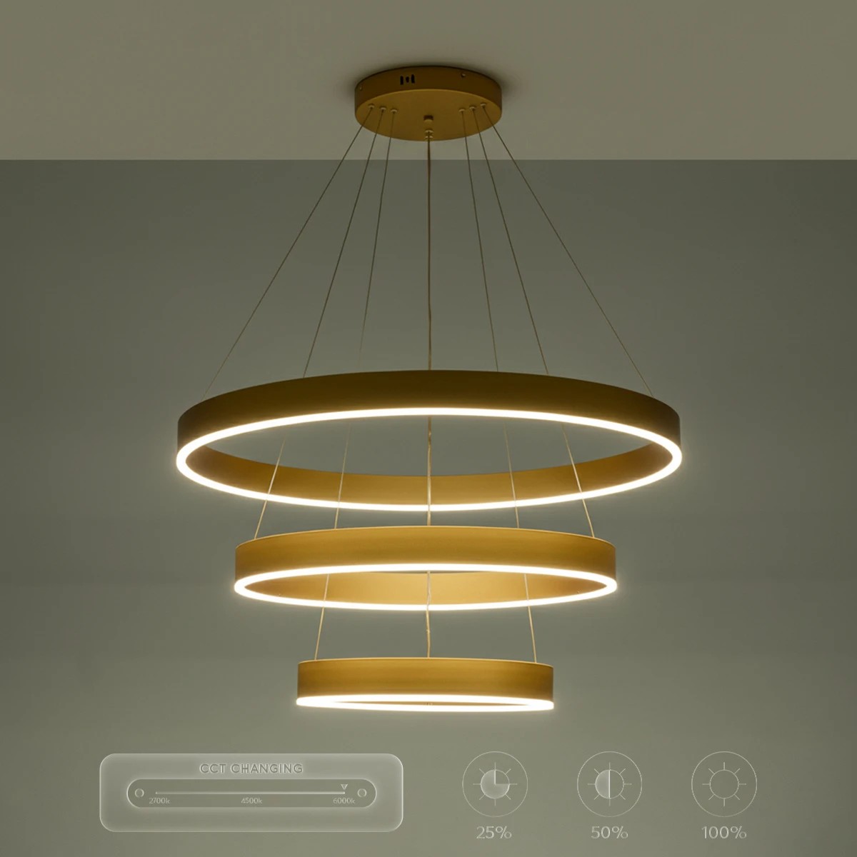 kelvo® VENOM KLV-101-0201-V2 Κρεμαστό Φωτιστικό Οροφής LED 120W 12000lm 120° AC 220-240V IP20 Ρυθμιζόμενο Λευκό CCT με Χειριστήριο από 2700K έως 6000K Dimmable - Lumileds SMD Chip - Χρυσό Πλατίνα - Μ80 x Π80 x Υ80cm - 3 Χρόνια Εγγύηση - Image 15