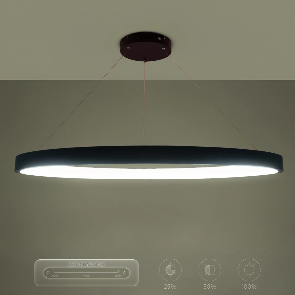 kelvo® NEMESIS KLV-101-0211 Κρεμαστό Φωτιστικό Οροφής LED 67W 6700lm 180° AC 220-240V IP20 Ρυθμιζόμενο Λευκό CCT με Χειριστήριο από 2700K έως 6000K Dimmable - Lumileds SMD Chip - Μαύρο Ματ - Μ80 x Π80 x Υ4cm - 3 Χρόνια Εγγύηση - Image 13