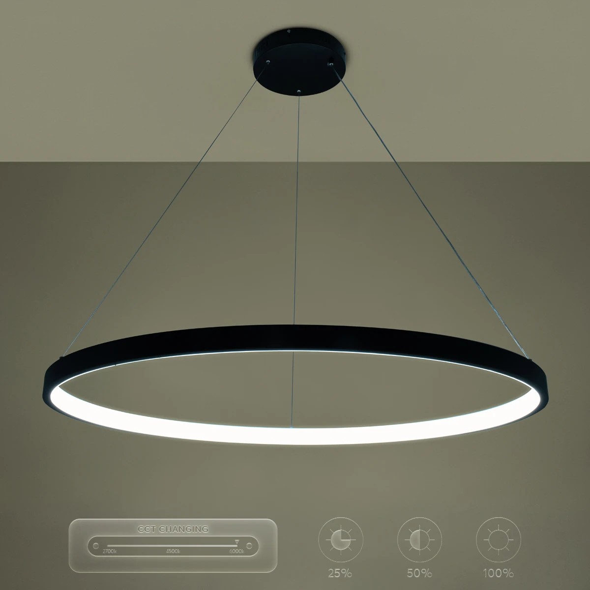 kelvo® NEMESIS KLV-101-0214 Κρεμαστό Φωτιστικό Οροφής LED 75W 7500lm 180° AC 220-240V IP20 Ρυθμιζόμενο Λευκό CCT με Χειριστήριο από 2700K έως 6000K Dimmable - Lumileds SMD Chip - Μαύρο Ματ - Μ100 x Π100 x Υ4cm - 3 Χρόνια Εγγύηση - Image 13