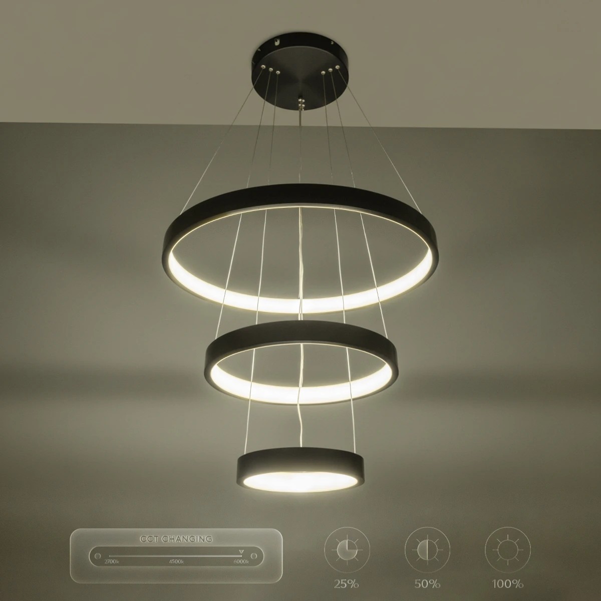 kelvo® NEMESIS KLV-101-0217-V2 Κρεμαστό Φωτιστικό Οροφής LED 100W 10000lm 180° AC 220-240V IP20 Ρυθμιζόμενο Λευκό CCT με Χειριστήριο από 2700K έως 6000K Dimmable - Lumileds SMD Chip - Μαύρο Ματ - Μ60 x Π60 x Υ60cm - 3 Χρόνια Εγγύηση - Image 15