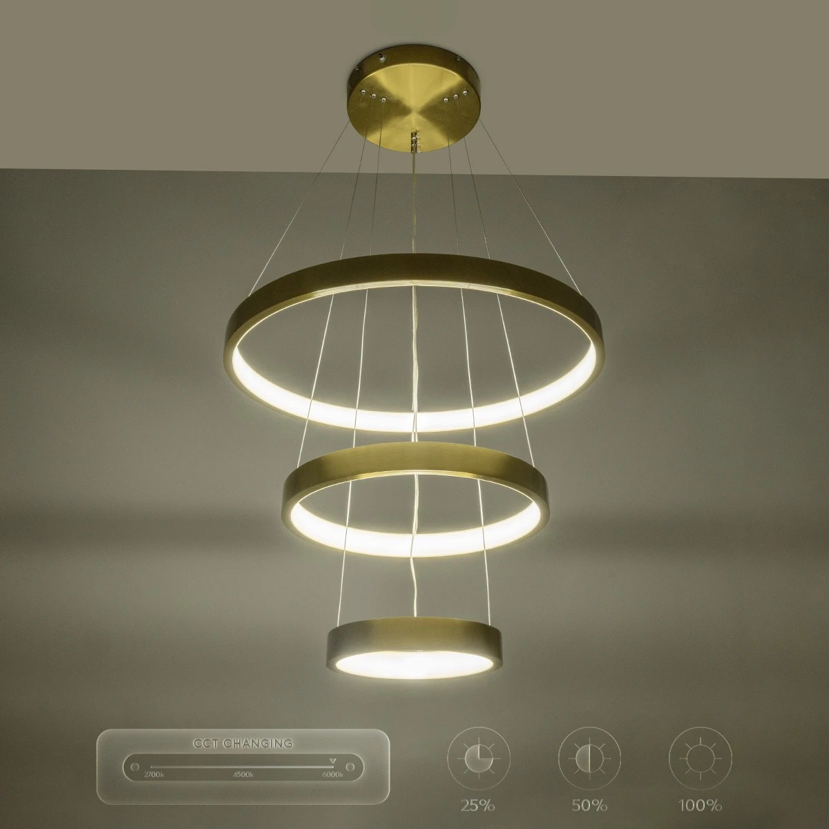 kelvo® NEMESIS KLV-101-0219-V2 Κρεμαστό Φωτιστικό Οροφής LED 100W 10000lm 180° AC 220-240V IP20 Ρυθμιζόμενο Λευκό CCT με Χειριστήριο από 2700K έως 6000K Dimmable - Lumileds SMD Chip - Χρυσό Πλατίνα - Μ60 x Π60 x Υ60cm - 3 Χρόνια Εγγύηση - Image 15