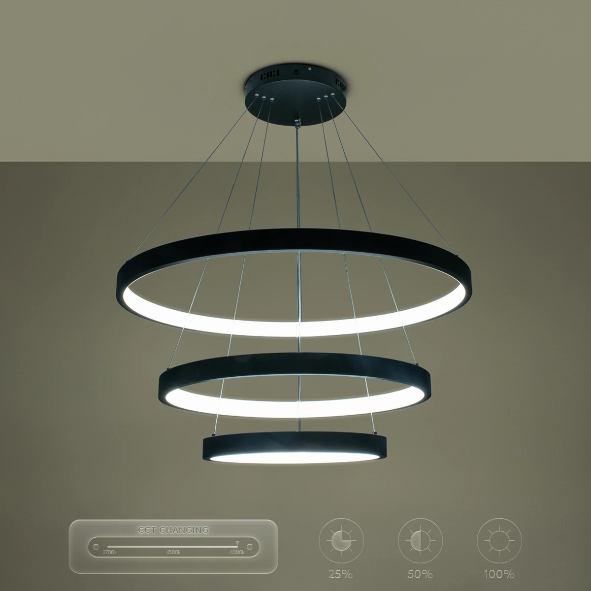 kelvo® NEMESIS KLV-101-0220-V2 Κρεμαστό Φωτιστικό Οροφής LED 120W 12000lm 180° AC 220-240V IP20 Ρυθμιζόμενο Λευκό CCT με Χειριστήριο από 2700K έως 6000K Dimmable - Lumileds SMD Chip - Μαύρο Ματ - Μ80 x Π80 x Υ80cm - 3 Χρόνια Εγγύηση - Image 15