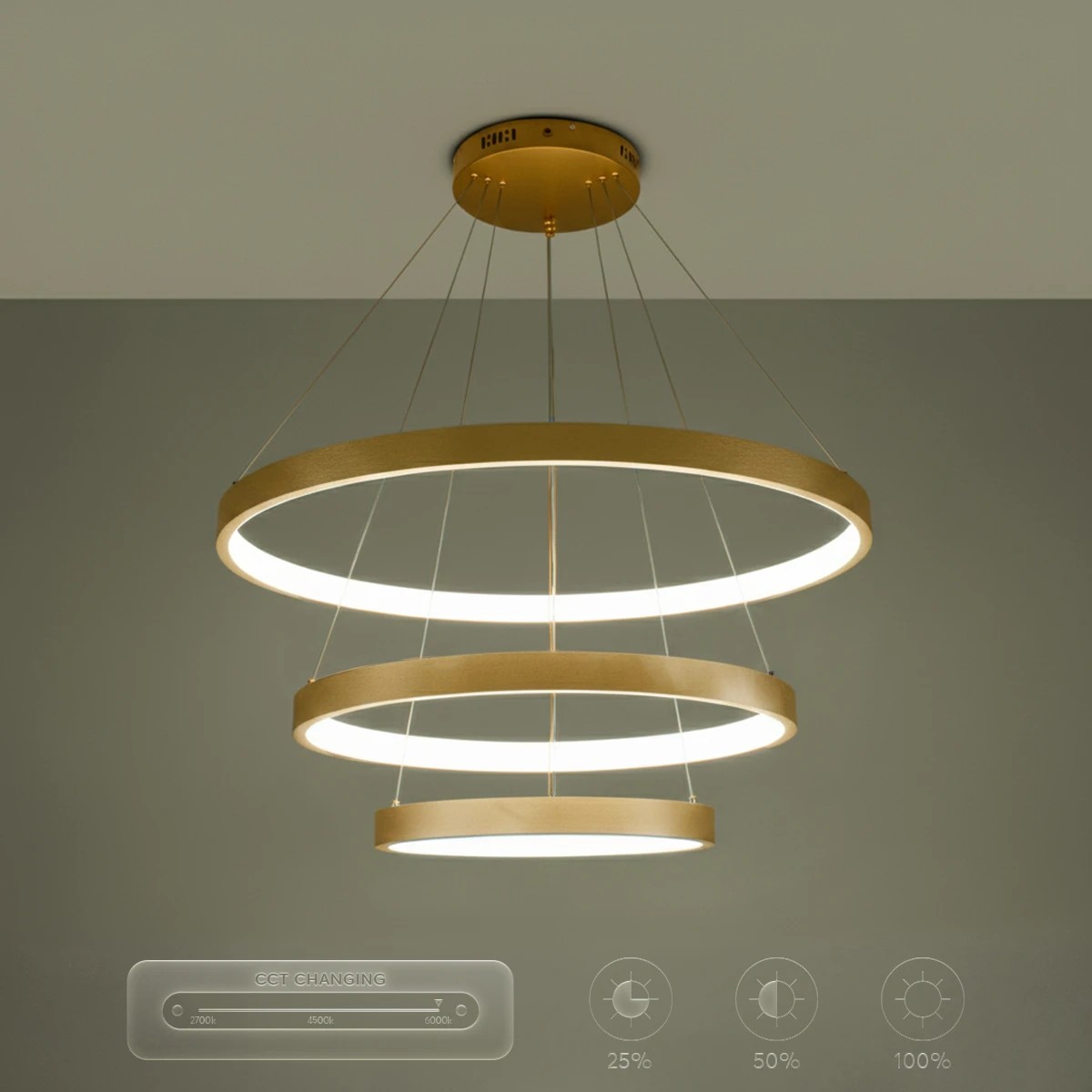 kelvo® NEMESIS KLV-101-0222-V2 Κρεμαστό Φωτιστικό Οροφής LED 120W 12000lm 180° AC 220-240V IP20 Ρυθμιζόμενο Λευκό CCT με Χειριστήριο από 2700K έως 6000K Dimmable - Lumileds SMD Chip - Χρυσό Πλατίνα - Μ80 x Π80 x Υ80cm - 3 Χρόνια Εγγύηση - Image 16