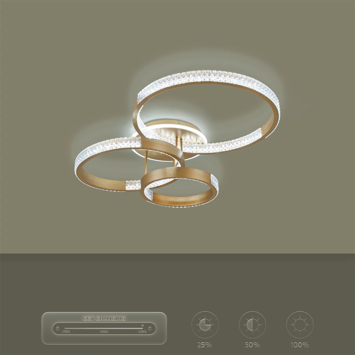 kelvo® DIAMOND KLV-101-0228 Φωτιστικό Οροφής LED 100W 10000lm 360° AC 220-240V IP20 Ρυθμιζόμενο Λευκό CCT με Χειριστήριο από 2700K έως 6000K Dimmable - Lumileds SMD Chip - Χρυσό Πλατίνα - Μ80 x Π50 x Υ20cm - 3 Χρόνια Εγγύηση - Image 12