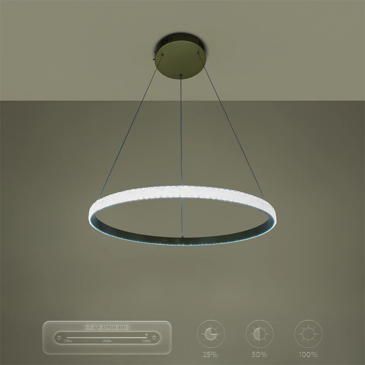 kelvo® DIAMOND KLV-101-0230 Κρεμαστό Φωτιστικό Οροφής LED 45W 4500lm 180° AC 220-240V IP20 Ρυθμιζόμενο Λευκό CCT με Χειριστήριο από 2700K έως 6000K Dimmable - Lumileds SMD Chip - Χρυσό Πλατίνα - Μ60 x Π60 x Υ3cm - 3 Χρόνια Εγγύηση - Image 13