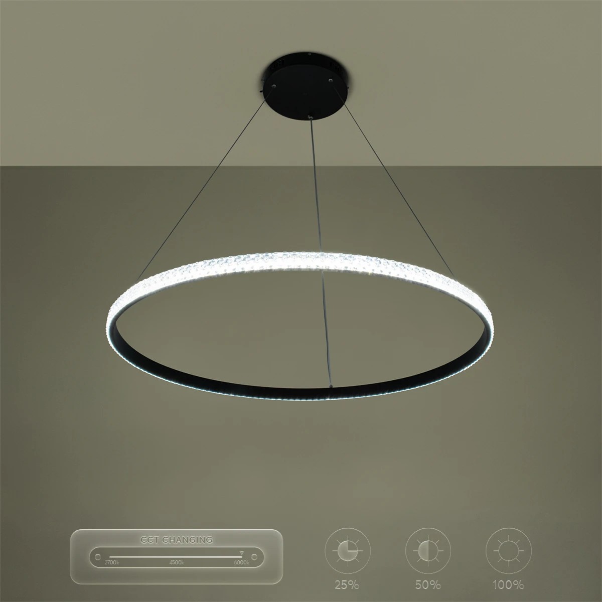 kelvo® DIAMOND KLV-101-0231 Κρεμαστό Φωτιστικό Οροφής LED 67W 6700lm 180° AC 220-240V IP20 Ρυθμιζόμενο Λευκό CCT με Χειριστήριο από 2700K έως 6000K Dimmable - Lumileds SMD Chip - Μαύρο Ματ - Μ80 x Π80 x Υ3cm - 3 Χρόνια Εγγύηση - Image 13